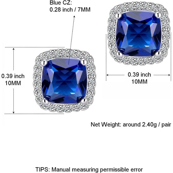 Women's Square Birthstone Cubic Zirconia Mall Dainty Blue Elegant Earring - Picture 2 of 6